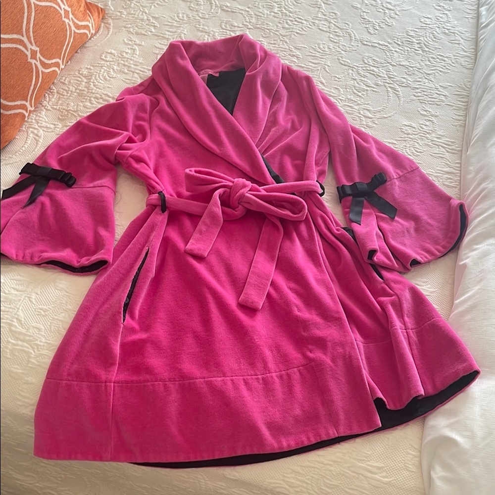 Betsey Johnson Pink Robe with Black Bow Accents